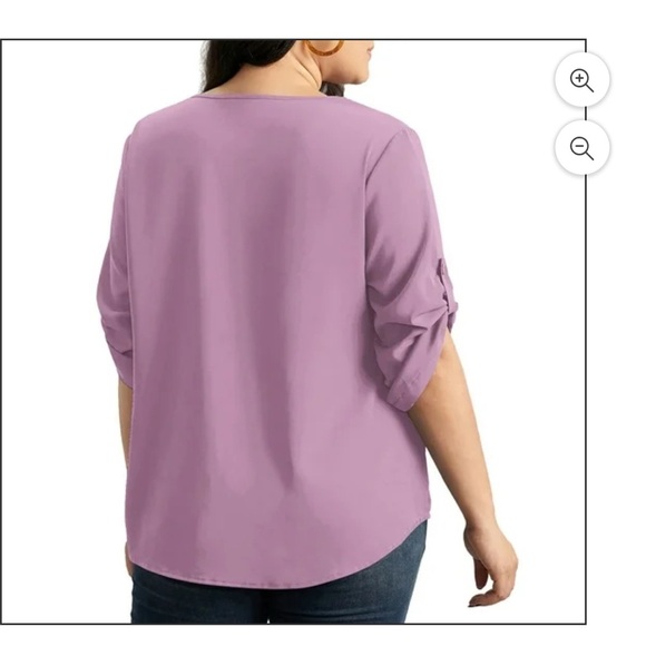 BloomChic Plus Size XL V Neck Plain Pleated Tab Sleeve Blouse us14-16 - Picture 2 of 4